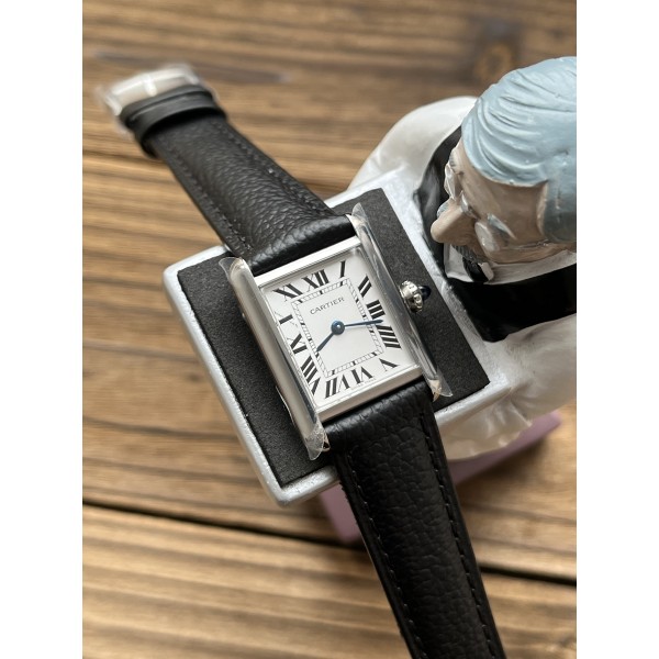 AF  까르띠에 탱크 22MM 머스트 라지 스틸 화이트다이얼 가죽스트랩