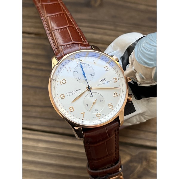 ZF IWC 포르투기저 크로노그래프 로즈골드 화이트다이얼 브라운가죽스트랩