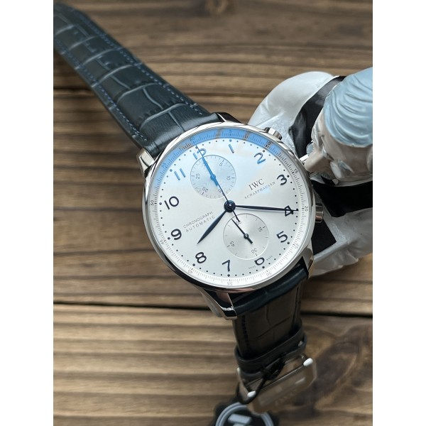 ZF IWC 포르투기저 크로노그래프 화이트다이얼 블루핸즈 블루가죽스트랩