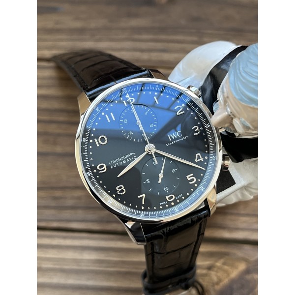 ZF IWC 포르투기저 크로노그래프 블랙다이얼 블랙가죽스트랩