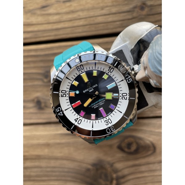 TF 브라이틀링 슈퍼오션 오토매틱 44mm 블루/실버 다이얼 레인보우 인덱스 스트랩