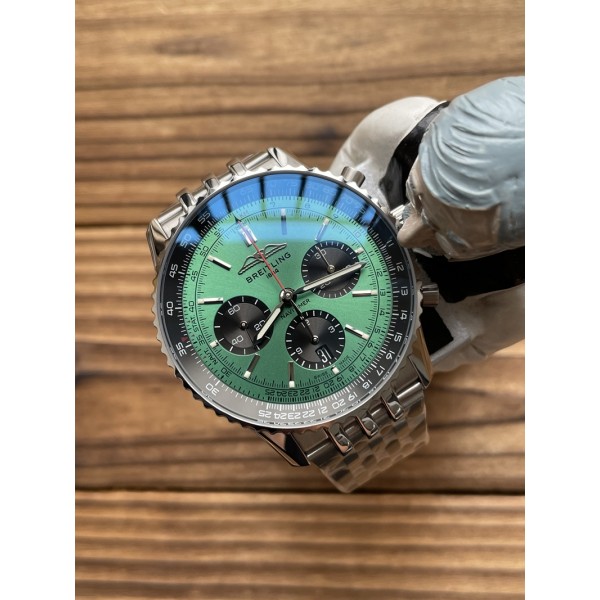BLS 브라이틀링 내비타이머 43mm 크로노그래프 스테인리스 스탈 그린/블랙