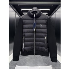PRADA 클래식 니트 믹스 구스다운 패딩 재킷 블랙