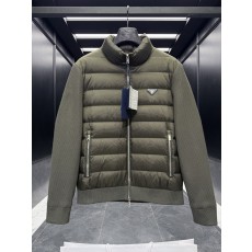 PRADA 클래식 니트 믹스 구스다운 패딩 재킷 그린